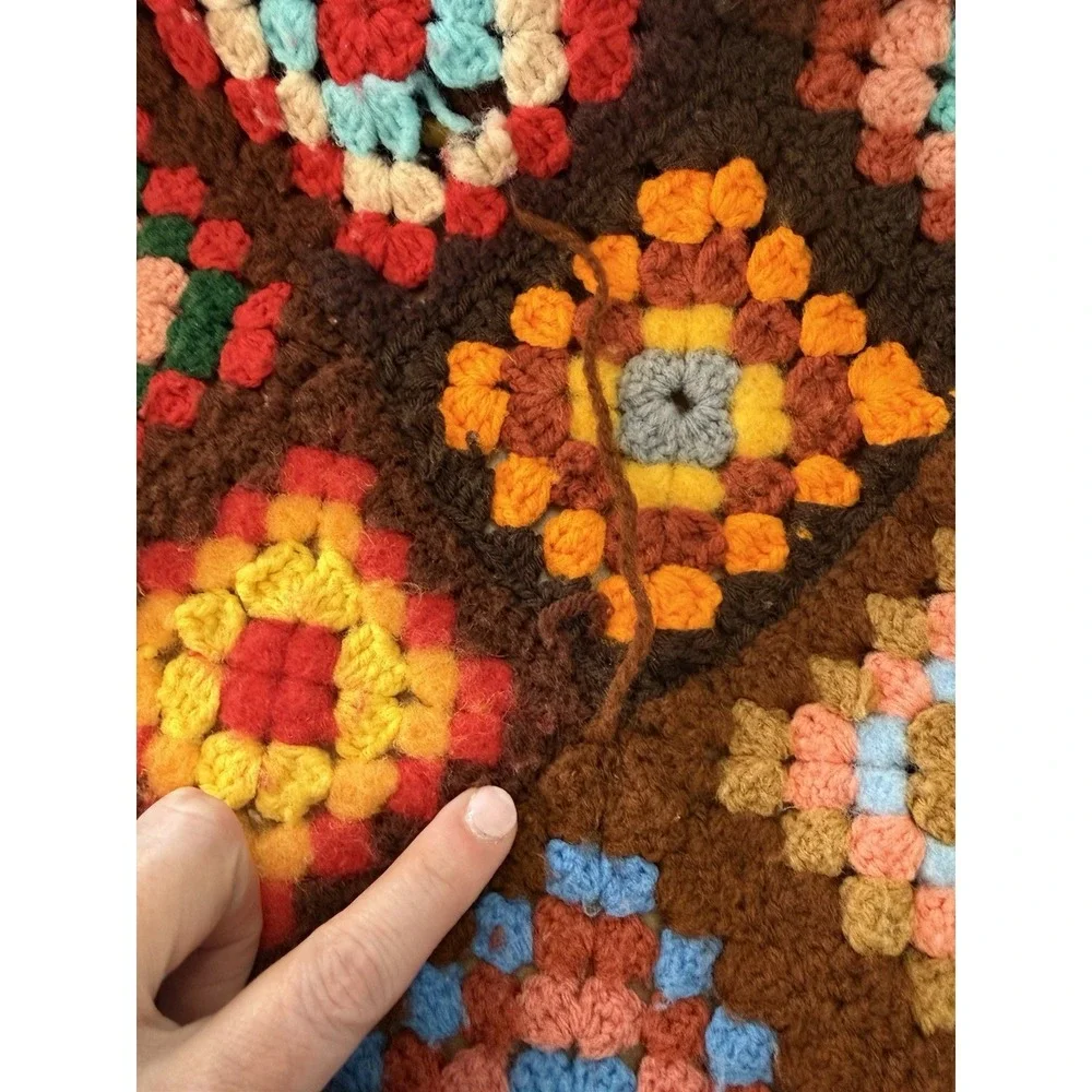Granny Square Afghan Crochet Handmade Blanket  Approx 50x59